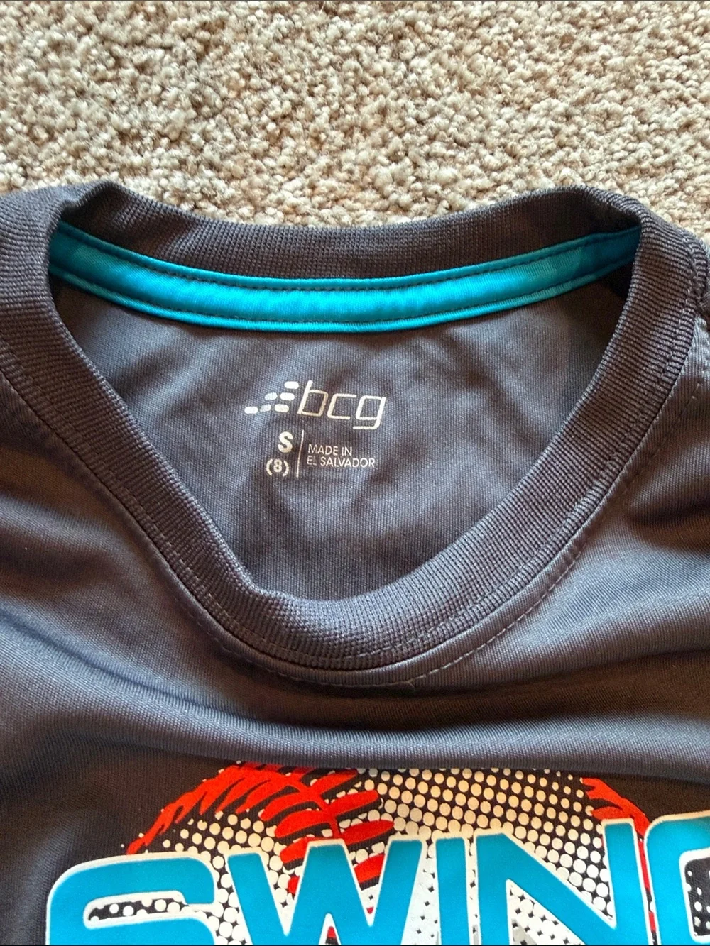 Under Armour Kids Gray Tee with Black & Teal Patterned Swim Trunks
